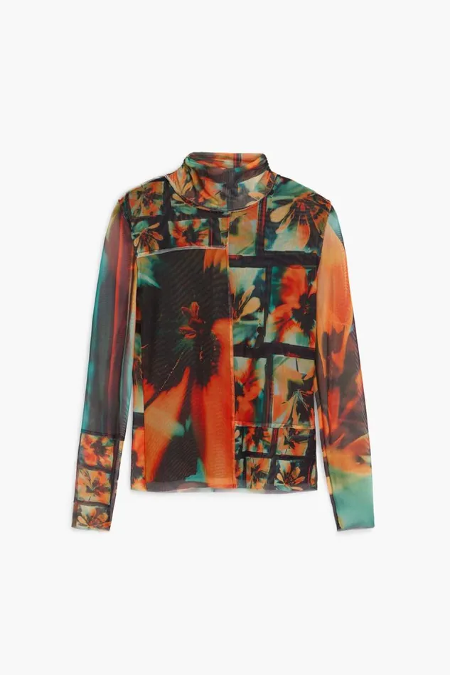 Women Tshirts Desigual Printed Tulle Tshirt