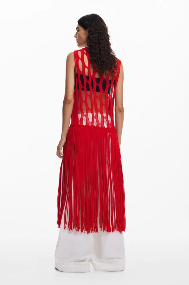 Women Tshirts Desigual Red Fringe Top