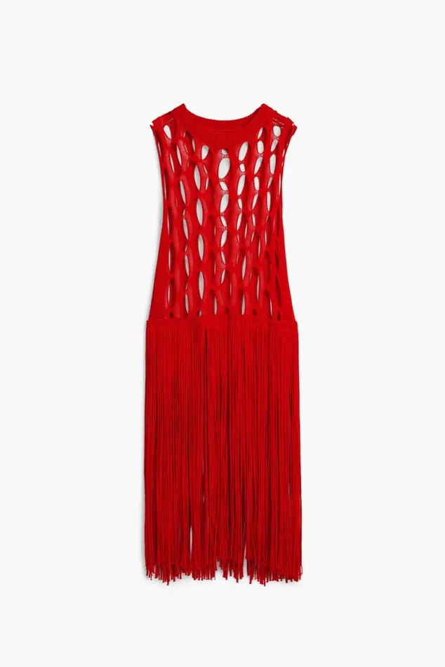 Women Tshirts Desigual Red Fringe Top