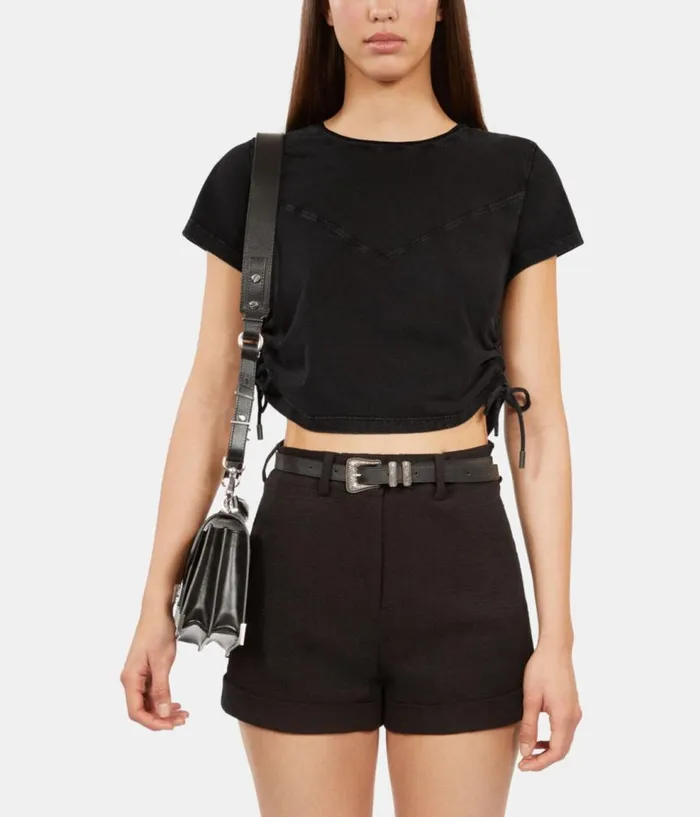 Women Tshirts THE KOOPLES Black Tshirt With Lacing Women Tshirts THE KOOPLES Black Tshirt With Lacing