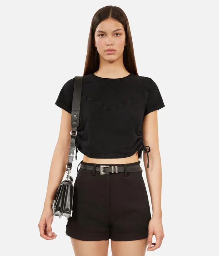 Women Tshirts THE KOOPLES Black Tshirt With Lacing Women Tshirts THE KOOPLES Black Tshirt With Lacing