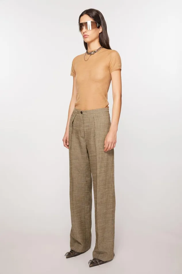 Women Tailored Linen Blend Trousers Multi Brown Acne Studios Trousers