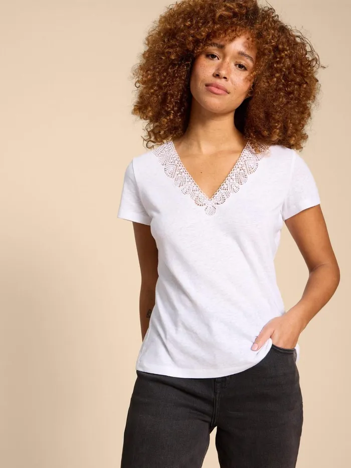 Women TOPS and TEES White Stuff Ellie Linen Blend Lace Tee Brilliant White Women TOPS and TEES White Stuff Ellie Linen Blend Lace Tee Brilliant White