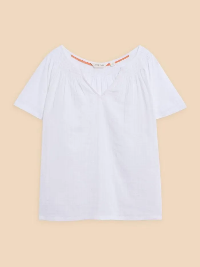 Women TOPS and TEES White Stuff LUELLA NOTCH NECK EMB TOP Brilliant White Women TOPS and TEES White Stuff LUELLA NOTCH NECK EMB TOP Brilliant White