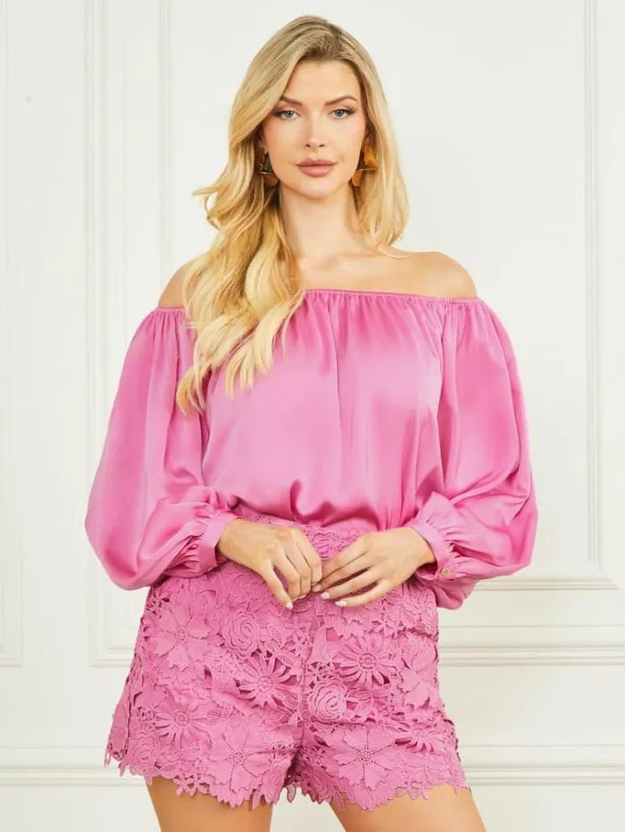 Women Tops And Sweaters Marciano Candice OfftheShoulder Top Rocker Rouge Women Tops And Sweaters Marciano Candice OfftheShoulder Top Rocker Rouge