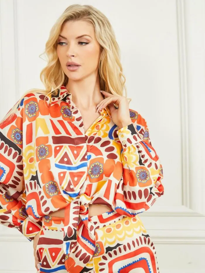 Women Tops And Sweaters Marciano Carnivale Printed Satin Top Carnivale Print