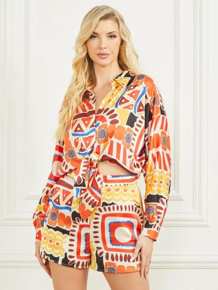 Women Tops And Sweaters Marciano Carnivale Printed Satin Top Carnivale Print Women Tops And Sweaters Marciano Carnivale Printed Satin Top Carnivale Print