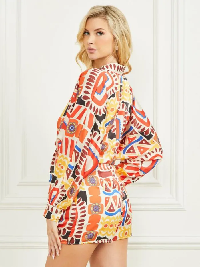 Women Tops And Sweaters Marciano Carnivale Printed Satin Top Carnivale Print Women Tops And Sweaters Marciano Carnivale Printed Satin Top Carnivale Print