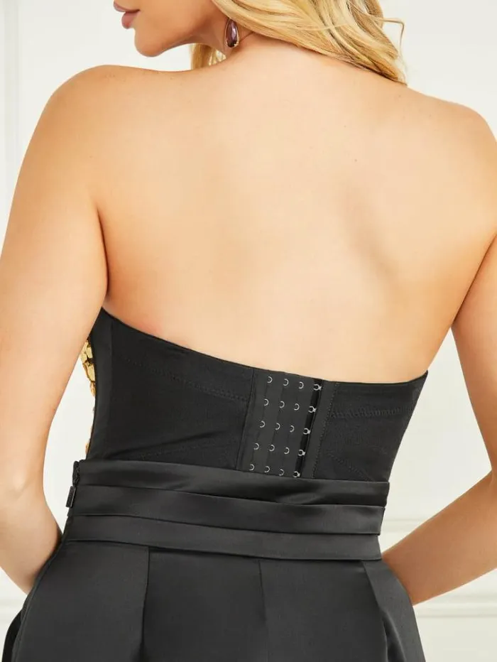 Women Tops And Sweaters Marciano Crystal Bustier Top Black With Gold