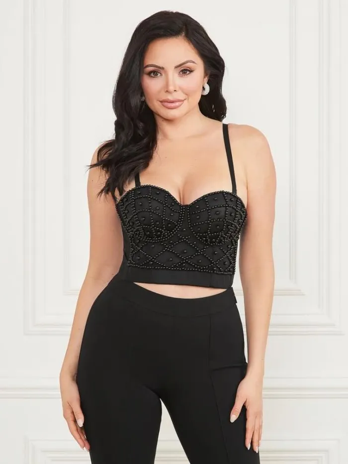 Women Tops And Sweaters Marciano Lea Bustier Top Jet Black Multi