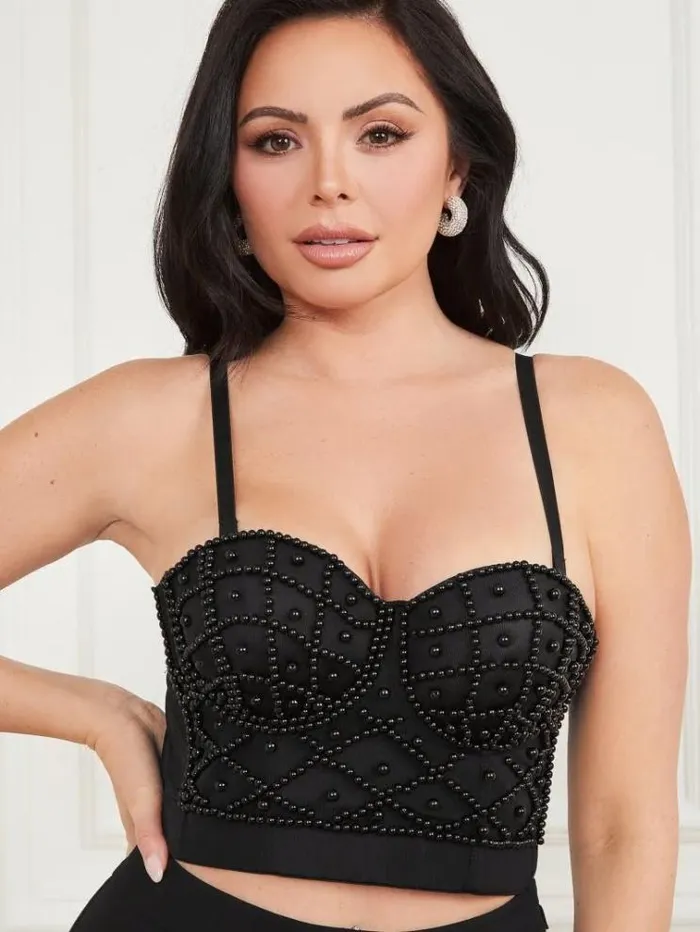 Women Tops And Sweaters Marciano Lea Bustier Top Jet Black Multi