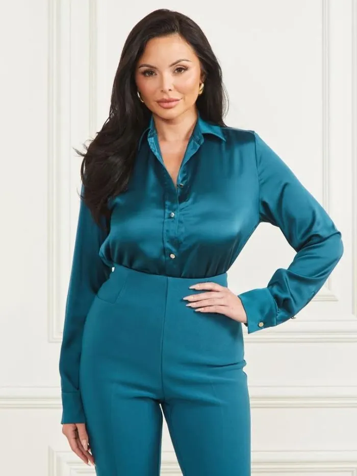 Women Tops And Sweaters Marciano Melissa Silky Blouse Blue Opal