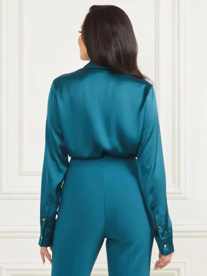Women Tops And Sweaters Marciano Melissa Silky Blouse Blue Opal Women Tops And Sweaters Marciano Melissa Silky Blouse Blue Opal