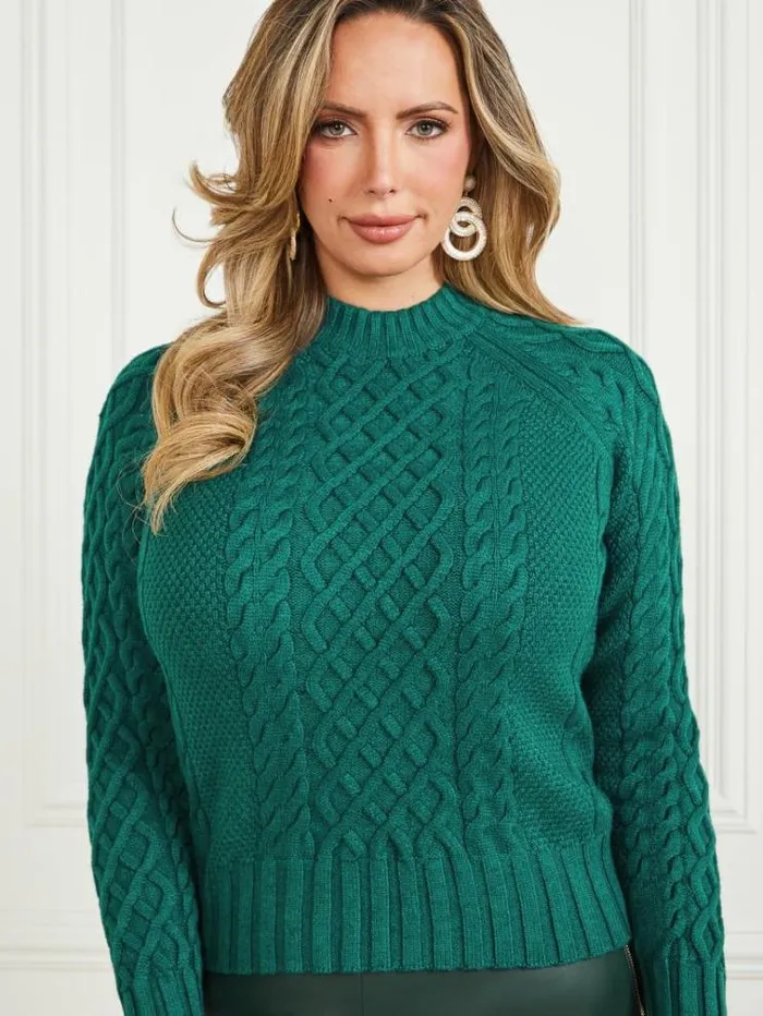 Women Tops And Sweaters Marciano Meryl CableKnit Sweater Dark Tormalite