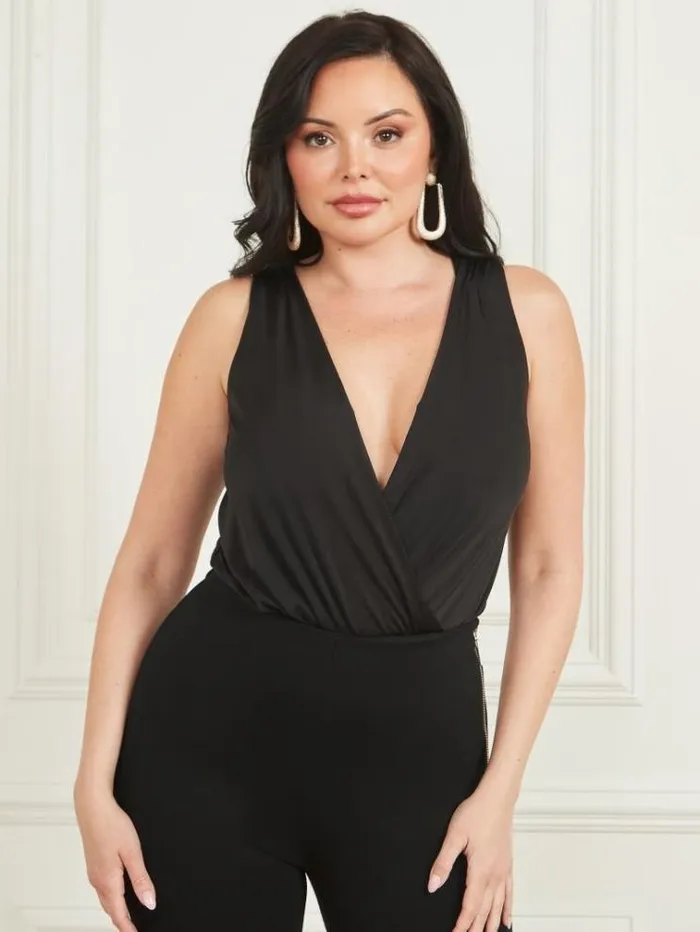 Women Tops And Sweaters Marciano Valencia VNeck Bodysuit Black