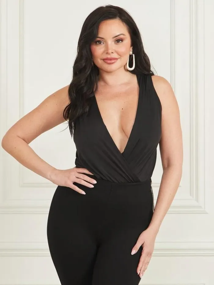 Women Tops And Sweaters Marciano Valencia VNeck Bodysuit Black