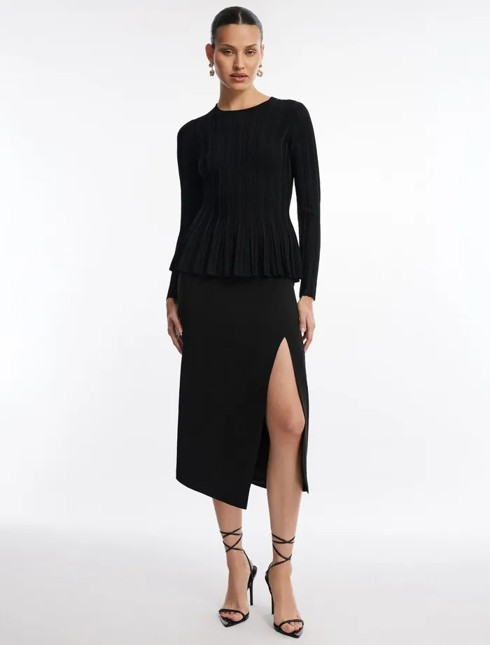 Women Tops BCBG Black Long Sleeve Peplum Top Black