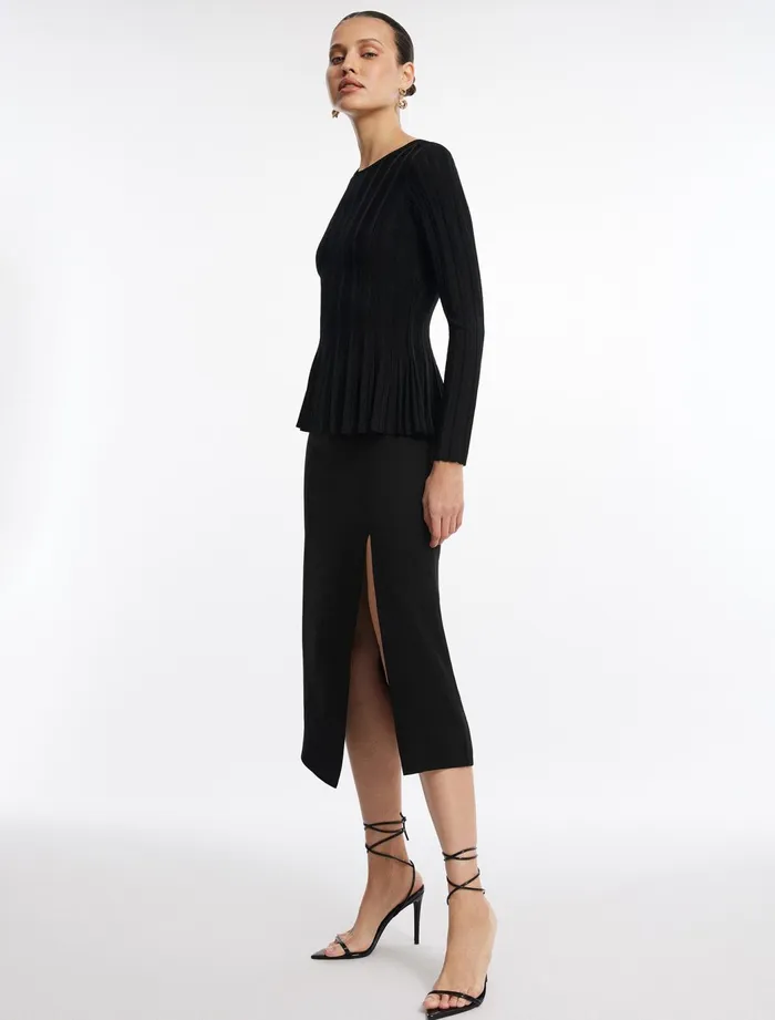 Women Tops BCBG Black Long Sleeve Peplum Top Black