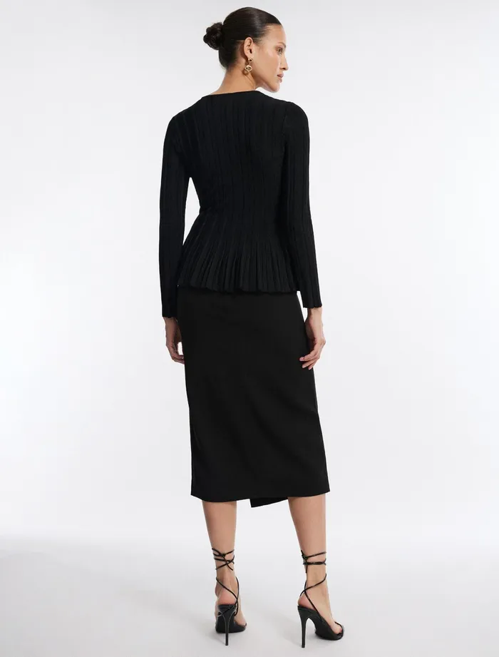 Women Tops BCBG Black Long Sleeve Peplum Top Black