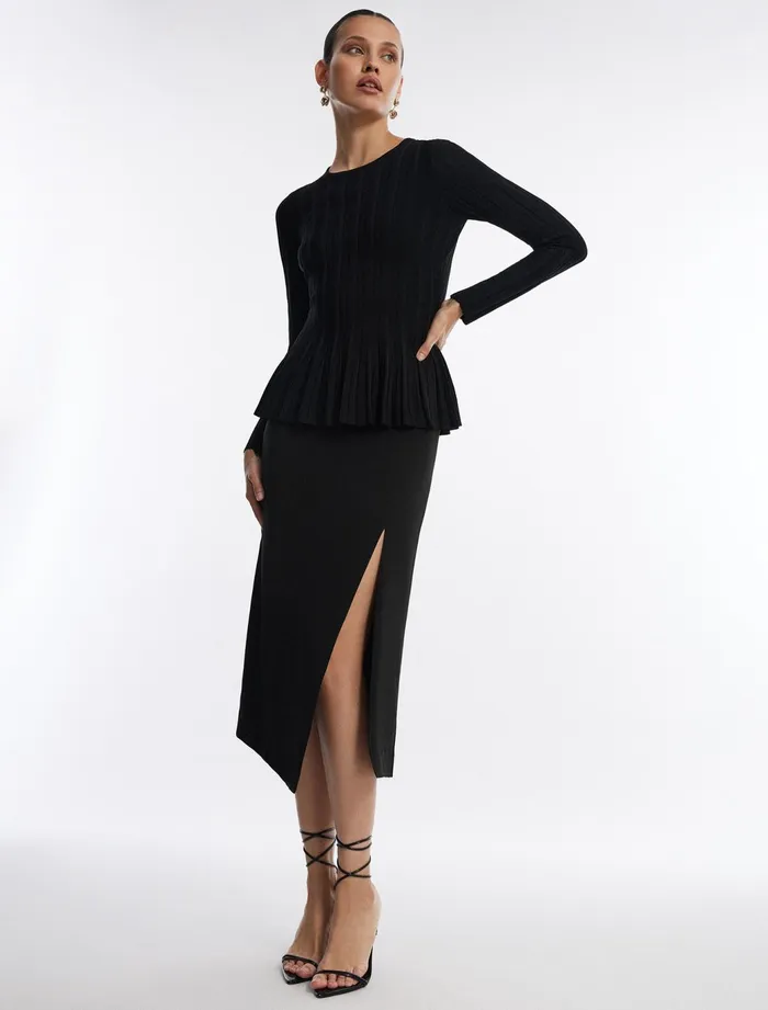 Women Tops BCBG Black Long Sleeve Peplum Top Black
