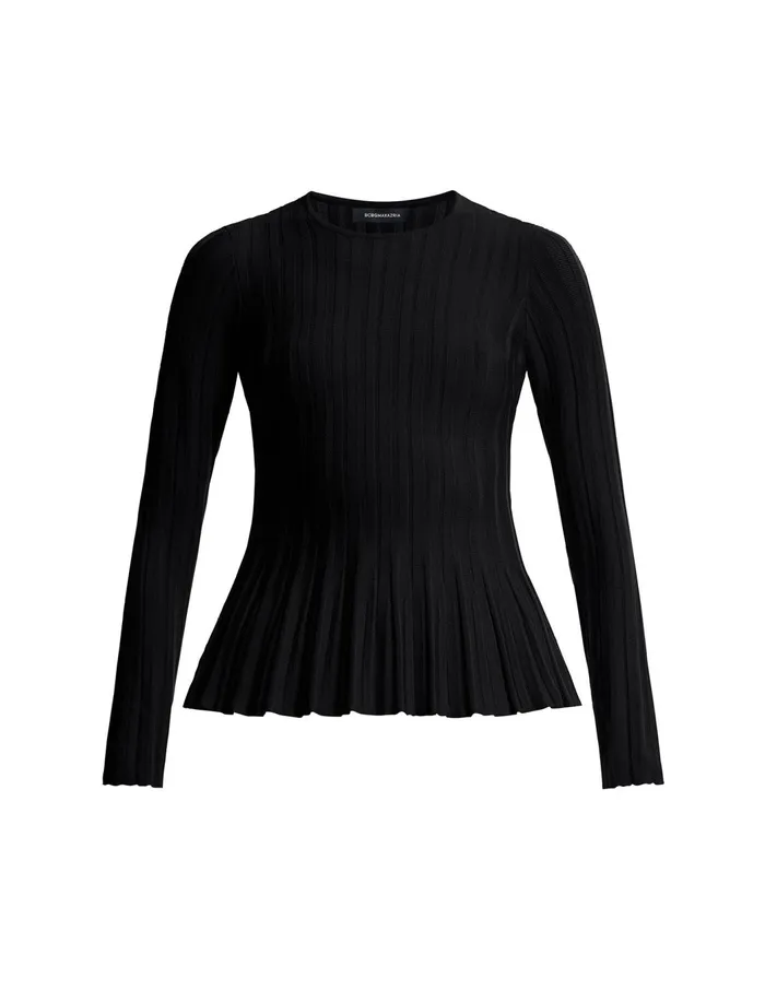 Women Tops BCBG Black Long Sleeve Peplum Top Black
