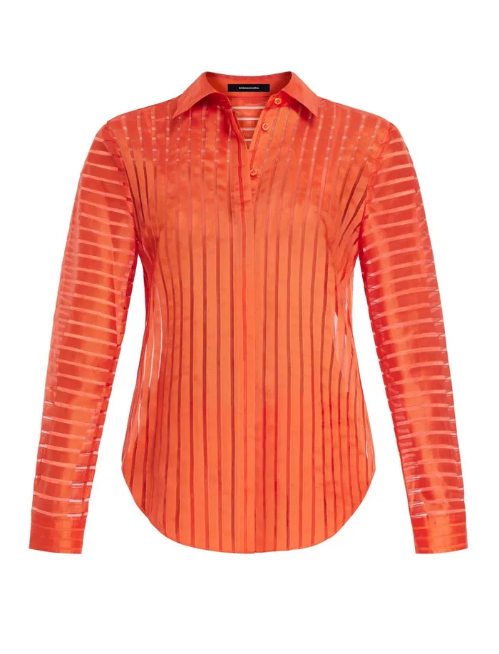 Women Tops BCBG Sheer Stripe Button Down Shirt Pumpkin