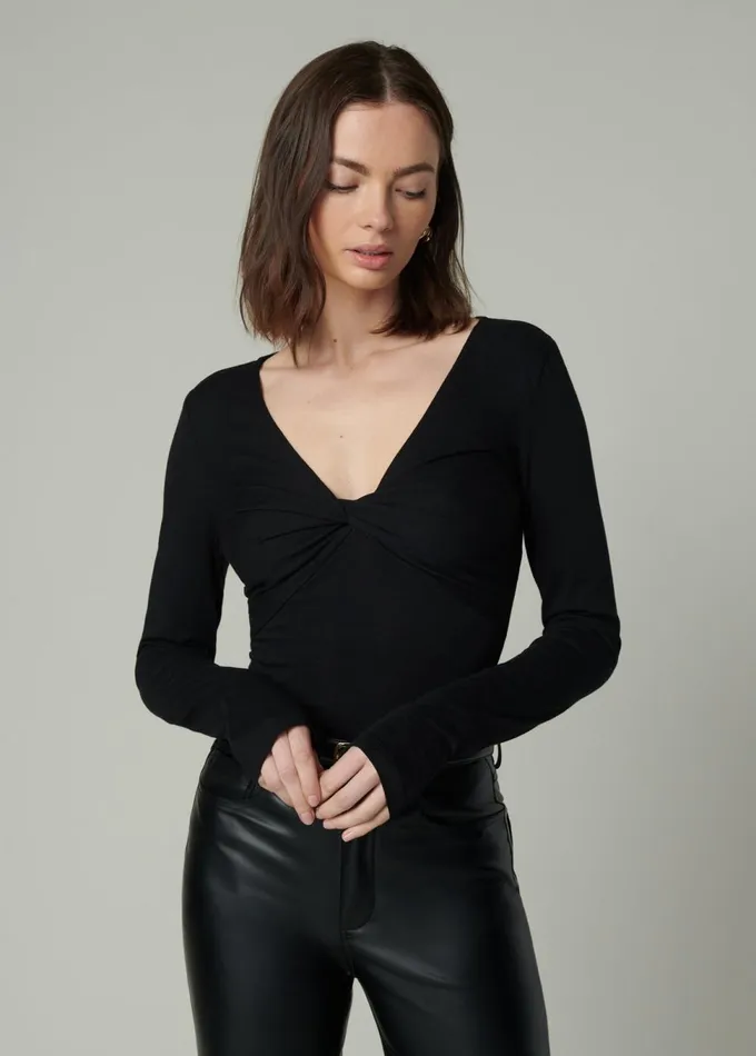 Women Tops Joe039s Jeans THE AVA STRIPE TWIST V NECK TOP Black