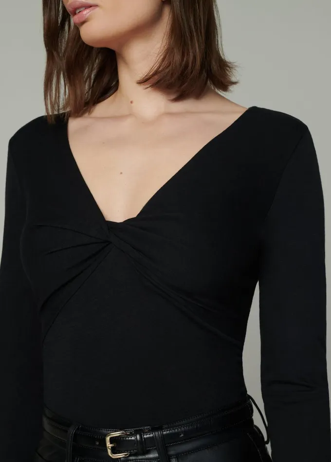 Women Tops Joe039s Jeans THE AVA STRIPE TWIST V NECK TOP Black