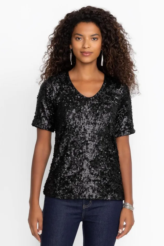 Women Tops Johnny Was BRADLEY SEQUIN BLOUSE Black Sequin Women Tops Johnny Was BRADLEY SEQUIN BLOUSE Black Sequin