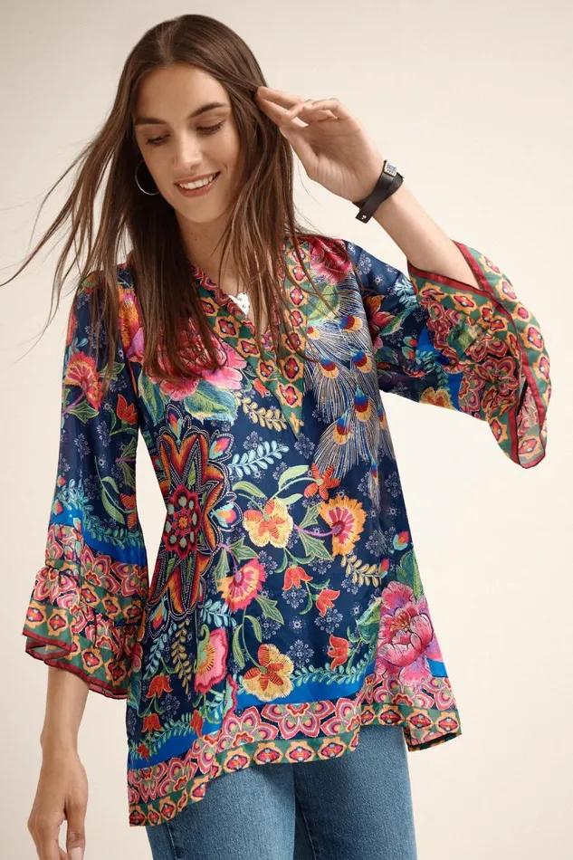 Women Tops Johnny Was CALESTA TUNIC Darnahta Scarf Print Women Tops Johnny Was CALESTA TUNIC Darnahta Scarf Print
