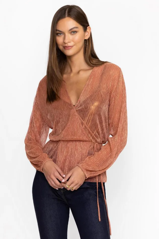 Women Tops Johnny Was DUFFIE WRAP BLOUSE Metallic Melon