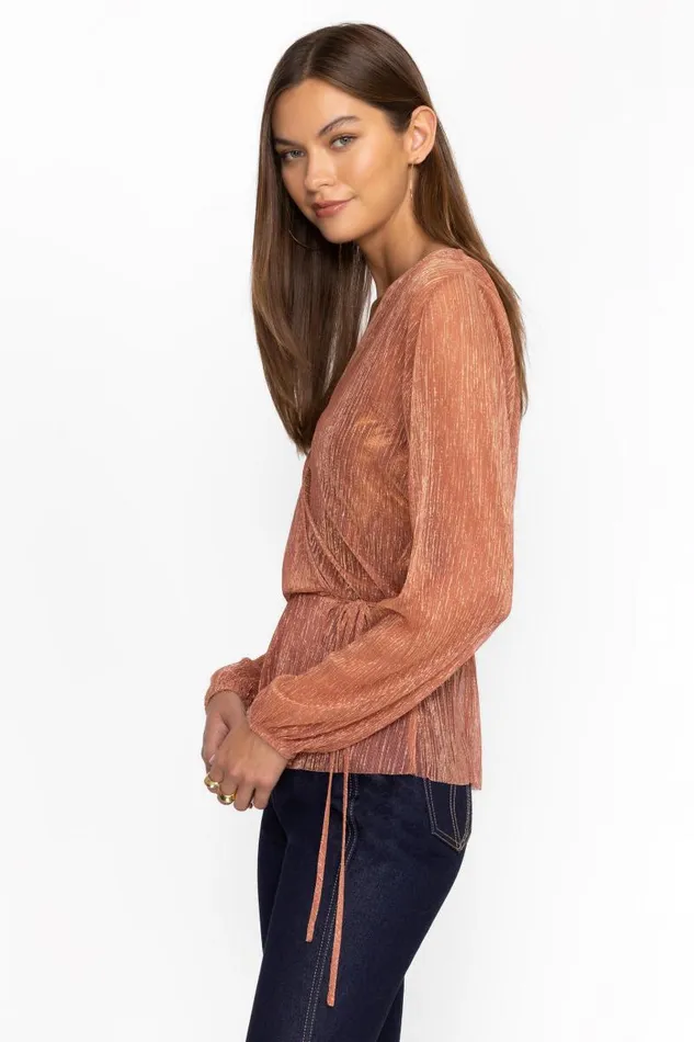 Women Tops Johnny Was DUFFIE WRAP BLOUSE Metallic Melon