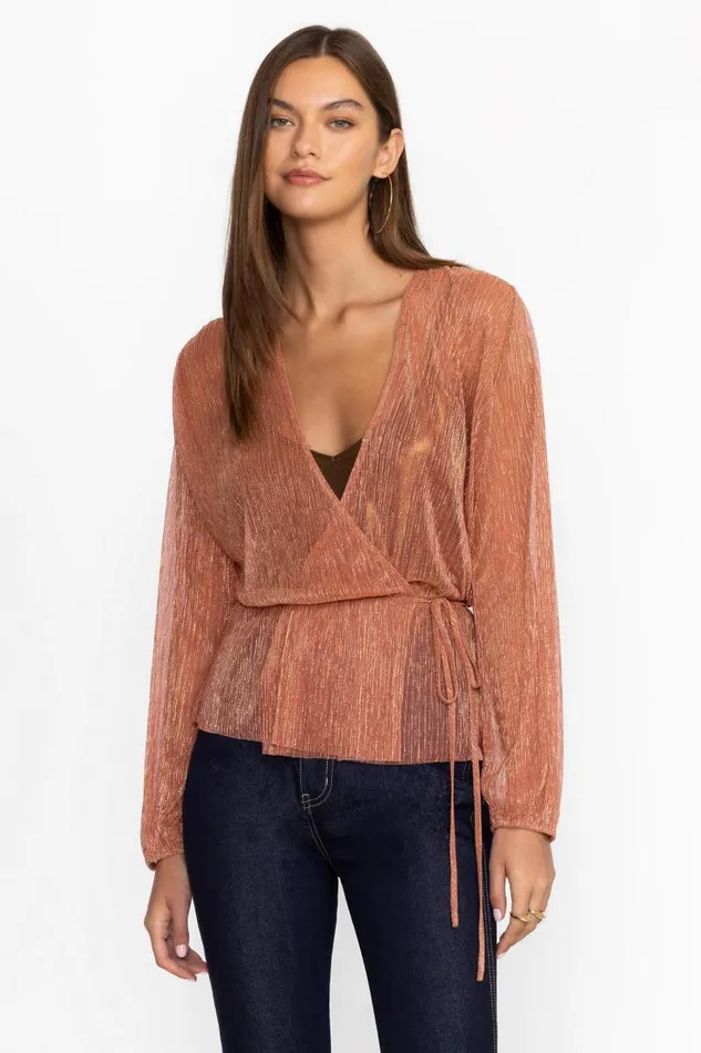 Women Tops Johnny Was DUFFIE WRAP BLOUSE Metallic Melon