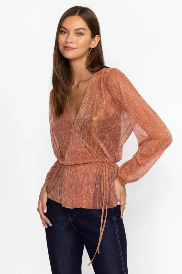Women Tops Johnny Was DUFFIE WRAP BLOUSE Metallic Melon