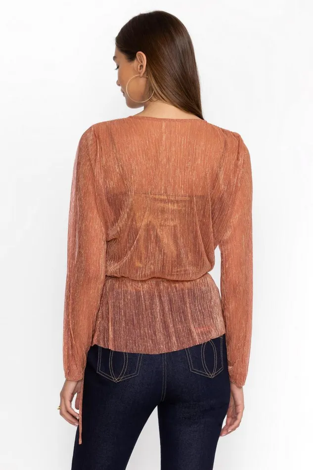 Women Tops Johnny Was DUFFIE WRAP BLOUSE Metallic Melon