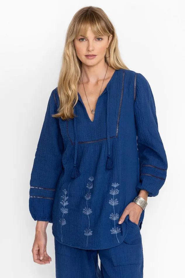 Women Tops Johnny Was GAUZE TUNIC Sailor Blue