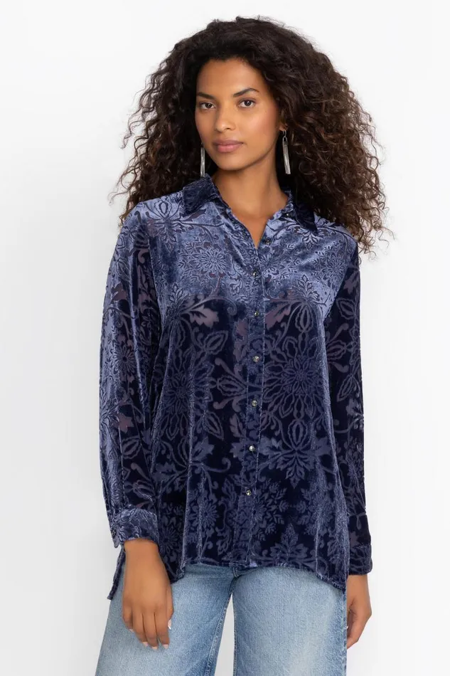 Women Tops Johnny Was MISTY LONG SLEEVE BUTTON DOWN SHIRT Sapphire Blue