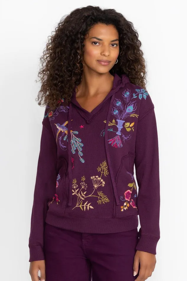 Women Tops Johnny Was RELAXED THERMAL HOODIE Plum