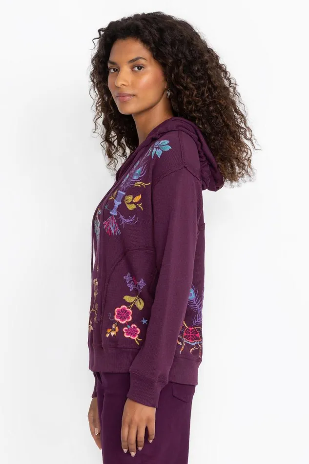 Women Tops Johnny Was RELAXED THERMAL HOODIE Plum