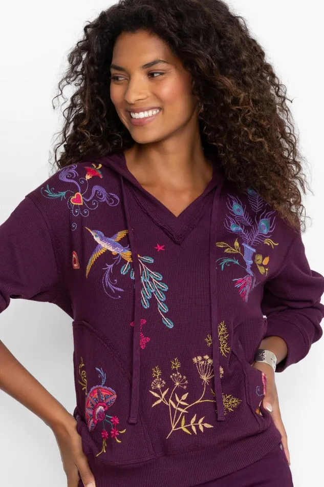 Women Tops Johnny Was RELAXED THERMAL HOODIE Plum