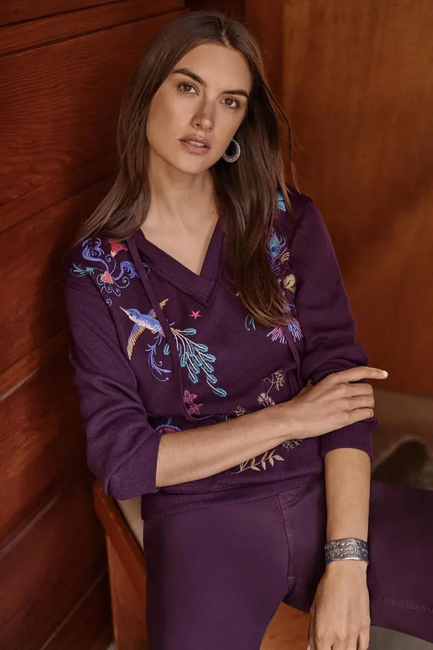 Women Tops Johnny Was RELAXED THERMAL HOODIE Plum