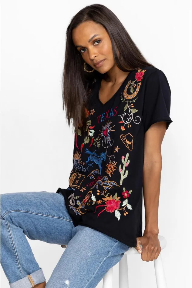 Women Tops Johnny Was Texas Everyday Tee Black