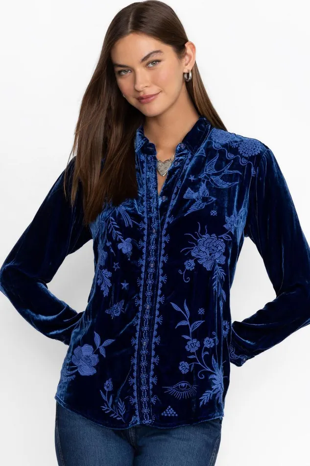 Women Tops Johnny Was VELVET OVERSIZED SHIRT Bellwether