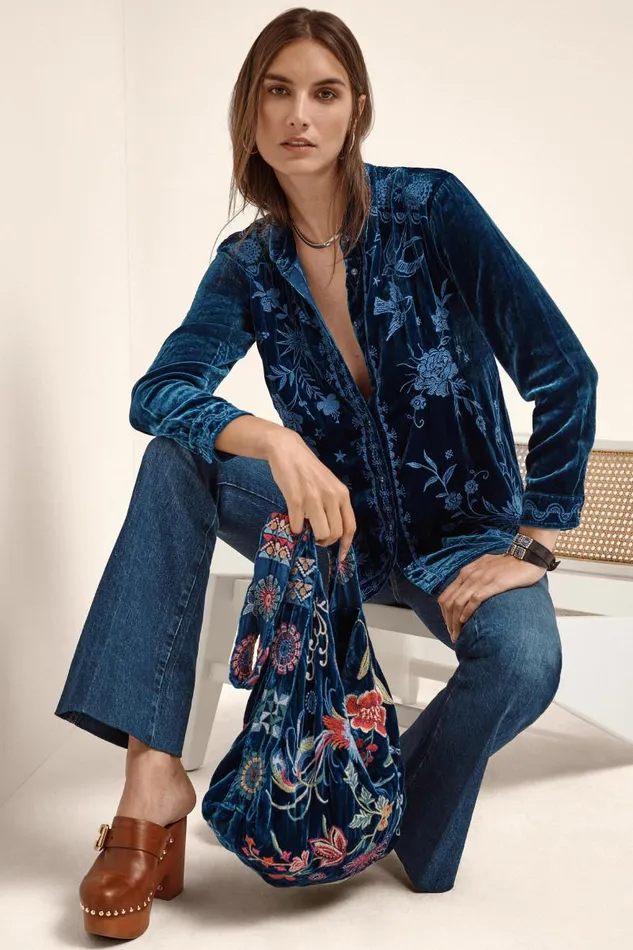 Women Tops Johnny Was VELVET OVERSIZED SHIRT Bellwether