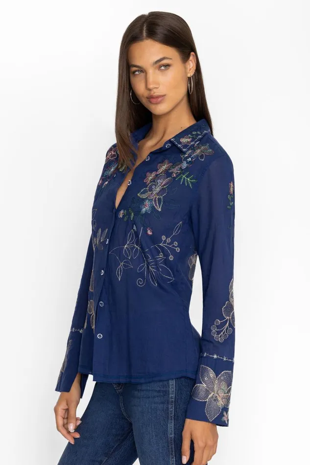 Women Tops Johnny Was VINTAGE BUTTON DOWN SHIRT Navy Women Tops Johnny Was VINTAGE BUTTON DOWN SHIRT Navy