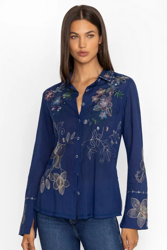 Women Tops Johnny Was VINTAGE BUTTON DOWN SHIRT Navy Women Tops Johnny Was VINTAGE BUTTON DOWN SHIRT Navy