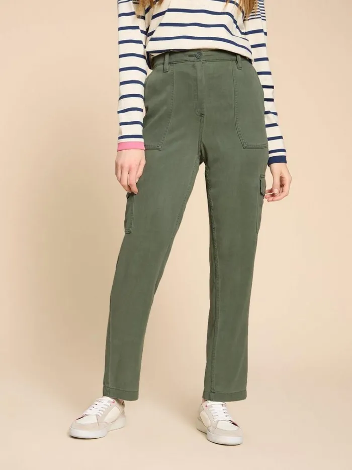 Women TROUSERS White Stuff Arlo Tencel Cargo Trouser Mid Green