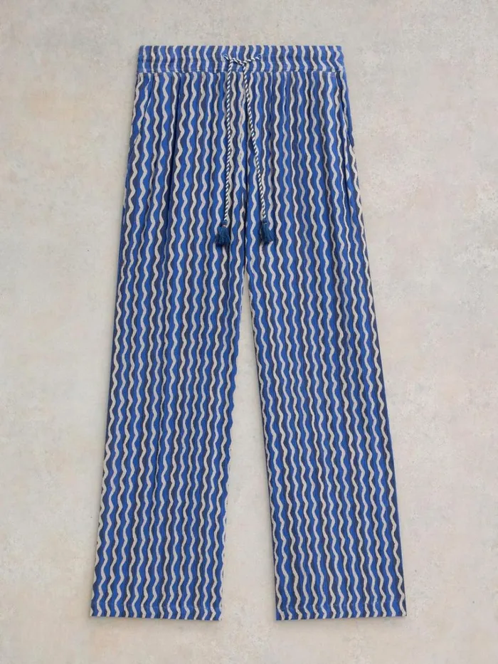 Women TROUSERS White Stuff Belle Crinkle Wide Leg Trouser Blue Print Women TROUSERS White Stuff Belle Crinkle Wide Leg Trouser Blue Print