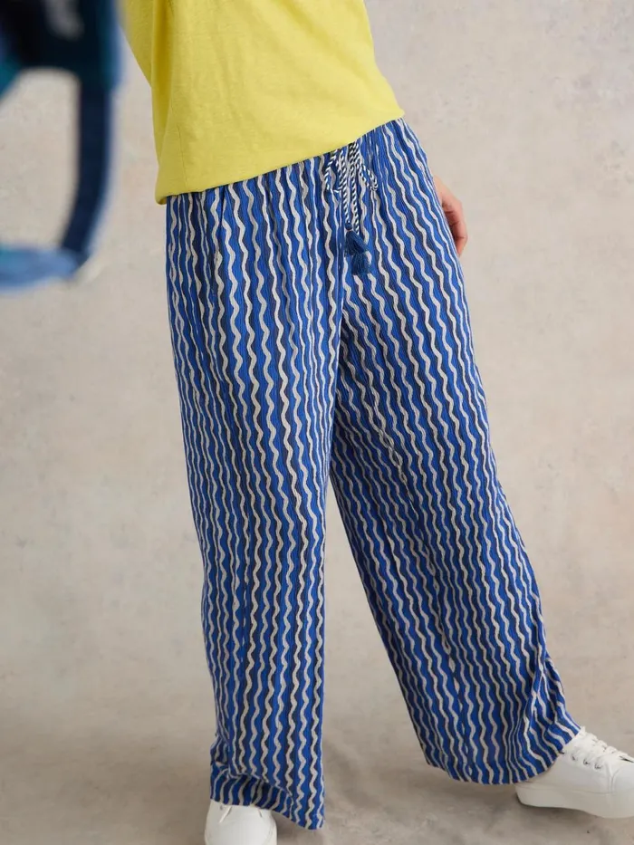 Women TROUSERS White Stuff Belle Crinkle Wide Leg Trouser Blue Print Women TROUSERS White Stuff Belle Crinkle Wide Leg Trouser Blue Print