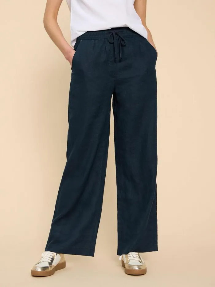 Women TROUSERS White Stuff Belle Linen Blend Wide Trouser Dark Navy